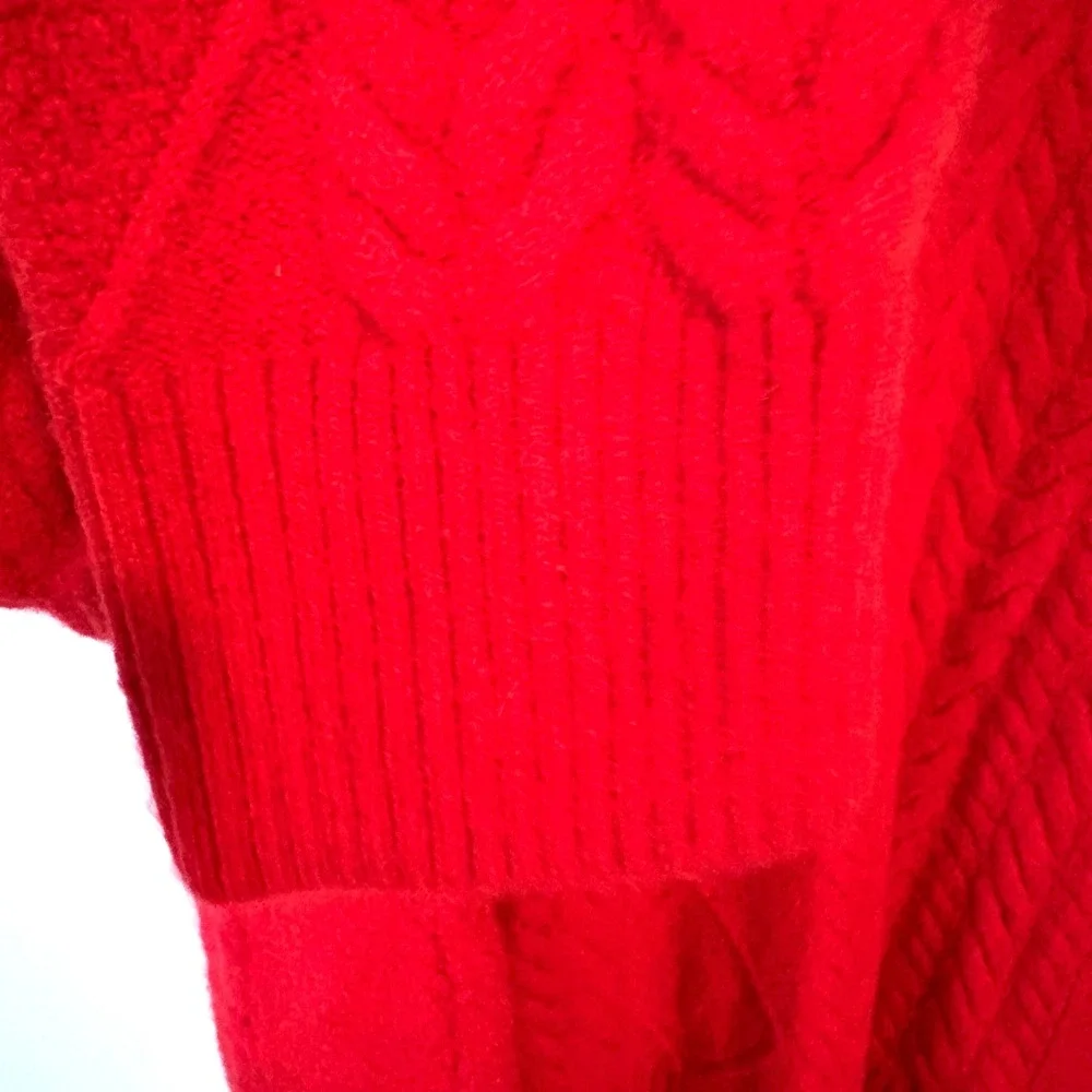 J. Crew Holiday Red Cable Knit Rollneck Sweater in Supersoft Yarn in Size L